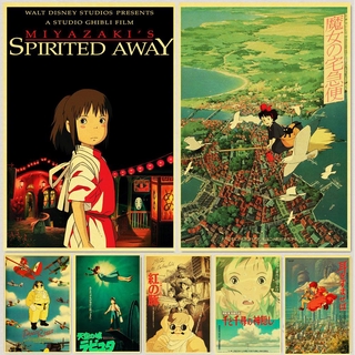 โปสเตอร์กระดาษคราฟท์ คุณภาพสูง ลายอะนิเมะ Hayao Miyazaki สําหรับตกแต่งบ้าน