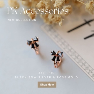 Black Bow Silver &amp; Rose Gold Earring ก้านเงินแท้ 925 Sterling Silver พร้อมส่ง