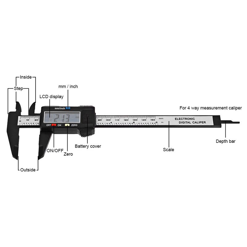 Kractige 150 มม.Caliper Digital Electronic Digital Pachometer คาร์บอนไฟ ...