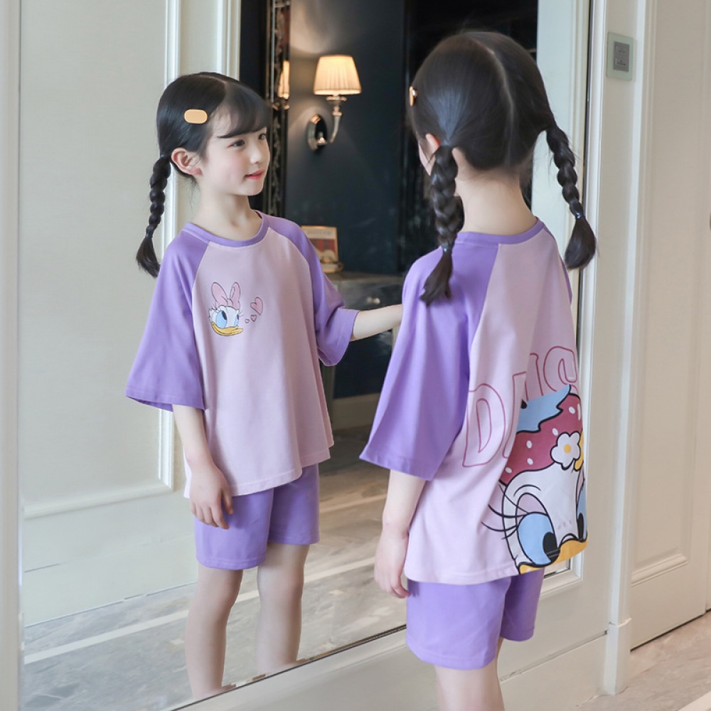 ใหม่ชุดนอนเด็กชายและเด็กหญิงผ้าฝ้ายแท้แขนสั้นฤดูร้อนบางสาวทารกการ์ตูนบ้านบริการ-sj4024