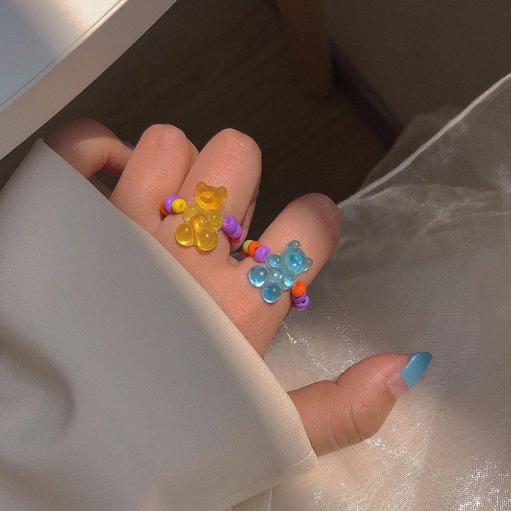 bliss-แหวนนิ้วมือรูปหมีสไตล์เกาหลี-2021-เครื่องประดับแฟชั่นเกาหลีหลากสี
