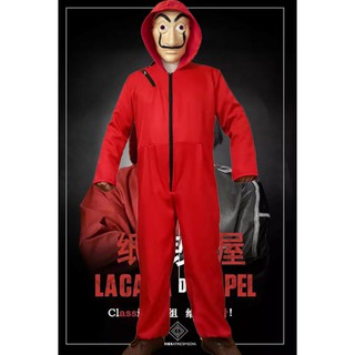 ภาพหน้าปกสินค้าพร้อมส่ง!! ชุดนักโทษ+หน้ากากฟรี ทรชนคนปล้นโลก La casa de papel Dali mask jump suit dali money heist ที่เกี่ยวข้อง