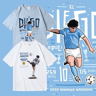 เสื้อยืดสีขาว▲◈✷เยาวชนน้ำแห่งชาติอาร์เจนตินา Maradona ที่ระลึกเสื้อยืดผู้ชายและผู้หญิงนักเรียนสันทนาการกีฬาแขนสั้นครึ่งS