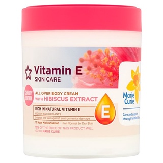 Superdrug’s Vitamin E All Over Body Cream with Hibiscus Extract 465ml.