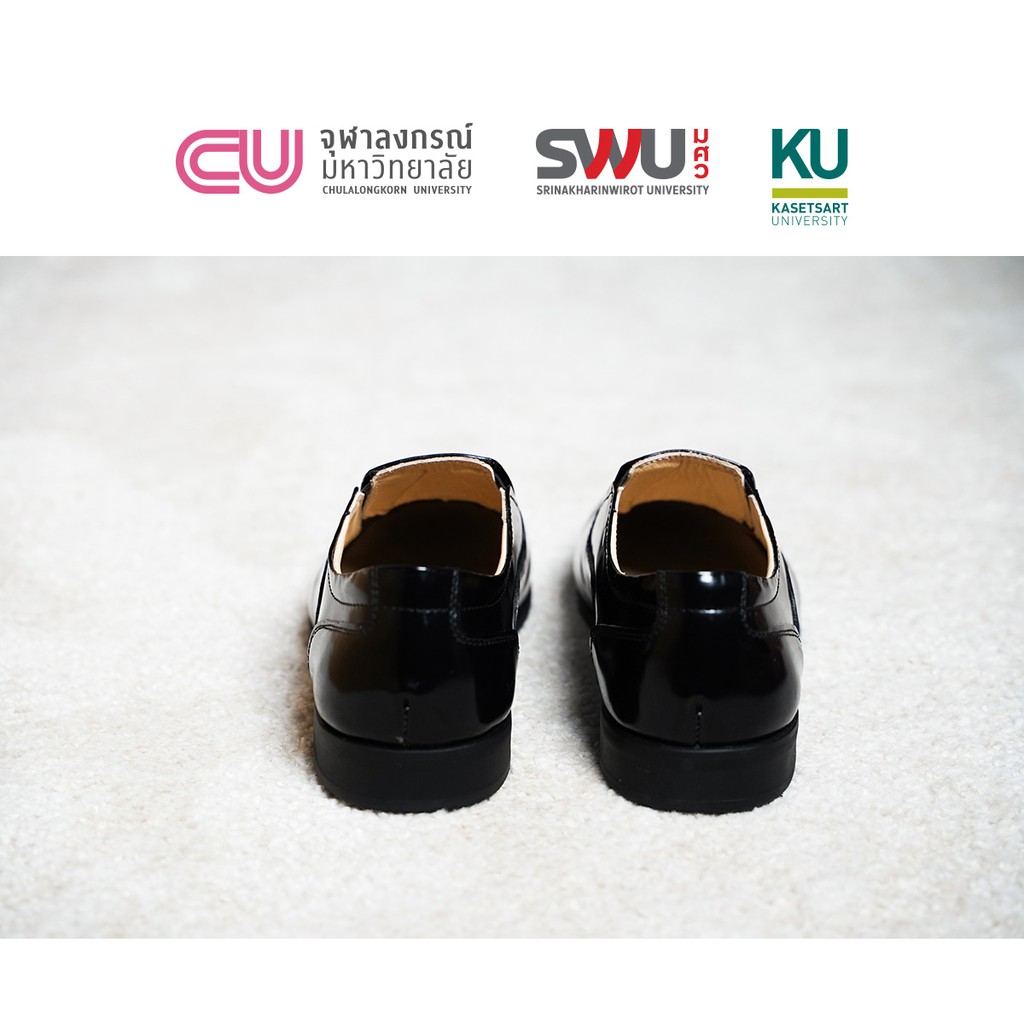 รองเท้าหนังนิสิตนักศึกษา-หุ้มส้นสีดำ-หนังแท้-ถูกระเบียบมหาวิทยาลัย-slu054-classic-formal-slip-on