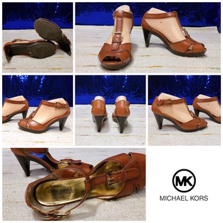 👠: MICHAEL KORS Brown Leather Heels  แท้💯%