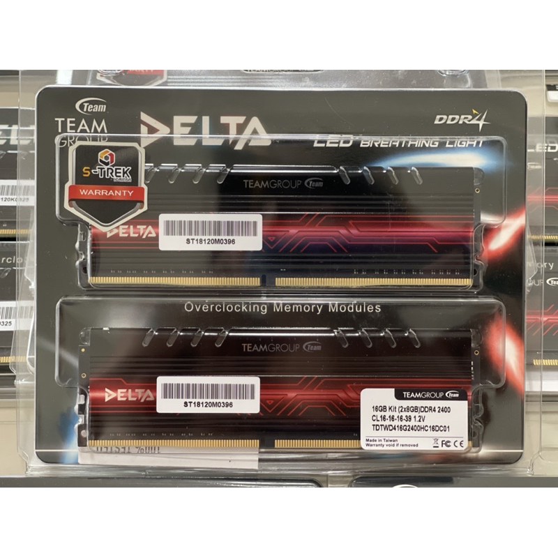 バラ売り可　Team DDR4-2400 16GB (8GB×2) 動作◎ 16GB (8GBx2) DDR4/2400 RAM PC (แรมพีซี) TEAM DELTA LED BREATHING
