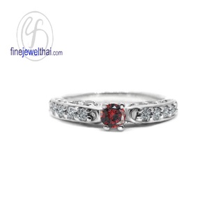 Finejewelthai-แหวนโกเมน-โกเมน-แหวนเพชรCZ-แหวนเงินแท้-พลอยประจำเดือนเกิด-Garnet-Silver-Ring-Birthstone-R1294gm