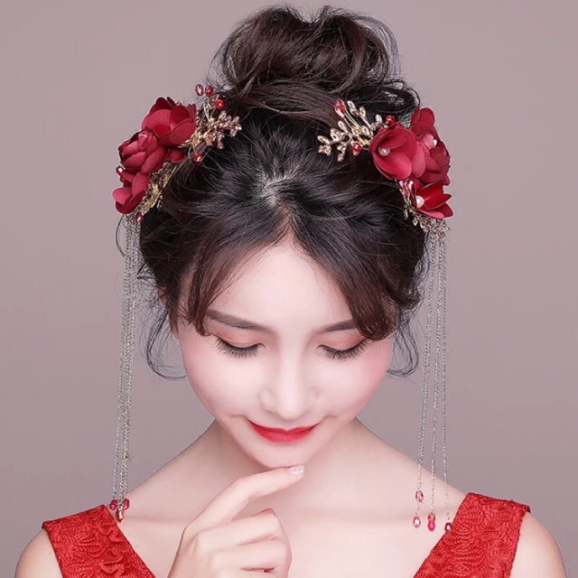 เซ็ตกิ๊บระย้า-เครื่องประดับยกน้ำชา-ล็อตนี้สีแดงสด