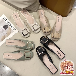 ราคา👠👠สินค้ารุ่นใหม่ล่าสุด🎀🎉สไตล์เกาหลี มาใหม่  รองเท้าคัชชู แบบเปิดส้น แต่งเข็มขัด พื้นนิ่ม 💟🎃 T35