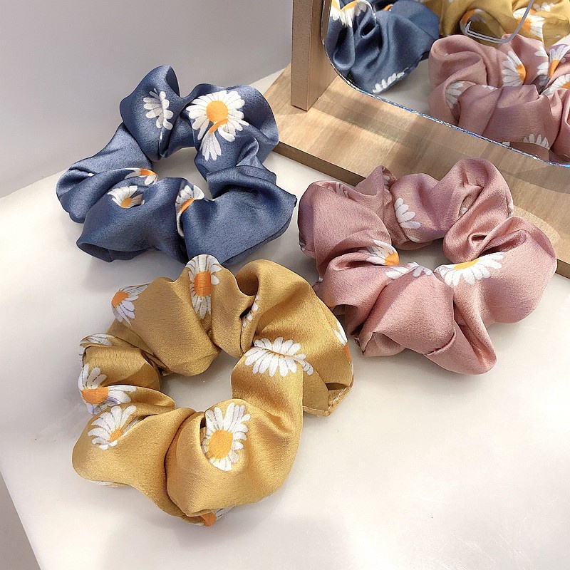 พร้อมส่ง-ยางรัดผม-ผ้าซาติน-ลายดอกเดซี่-แฟชั่นเกาหลี-สําหรับผู้หญิง