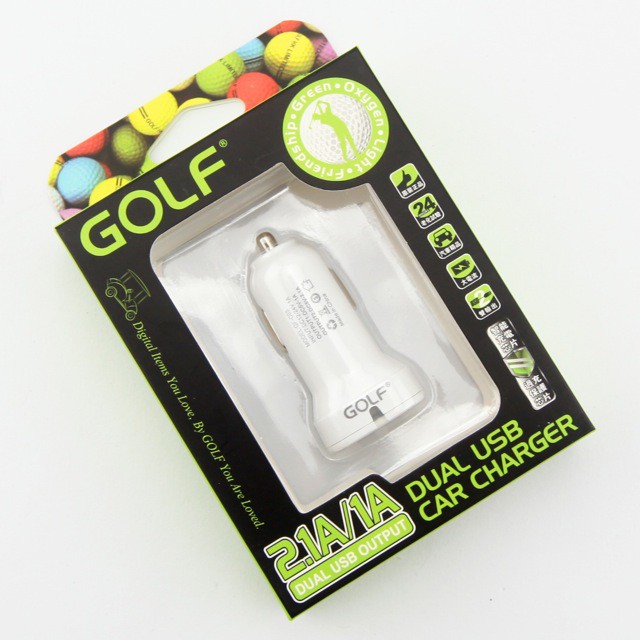 golfรุ่นgf-c03-หัวชาร์จขนาดเล็กสำหรับรถที่มีช่องจุดบุหรี่-2ช่อง-dual-usb-2-1a-1a-2-usb-car-chargerไม่แกะกะ