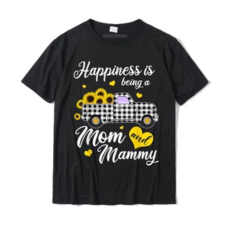 เสื้อยืดผ้าฝ้ายพิมพ์ลายขายดี เสื้อยืดลําลอง ผ้าฝ้าย แขนสั้น พิมพ์ลายดอกทานตะวัน Happiness Is Being A Mom And Mammy สําหร