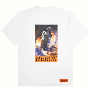 เสื้อยืดพิมพ์ลายแฟชั่น Heron Preston crane hp dark night heron oil painting print loose oversize short-sleeved female t-