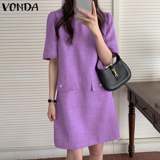 ภาพหน้าปกสินค้าVonda ชุดมิดี้เดรสลําลอง คอกลม แขนสั้น สไตล์เกาหลี สําหรับผู้หญิง ที่เกี่ยวข้อง