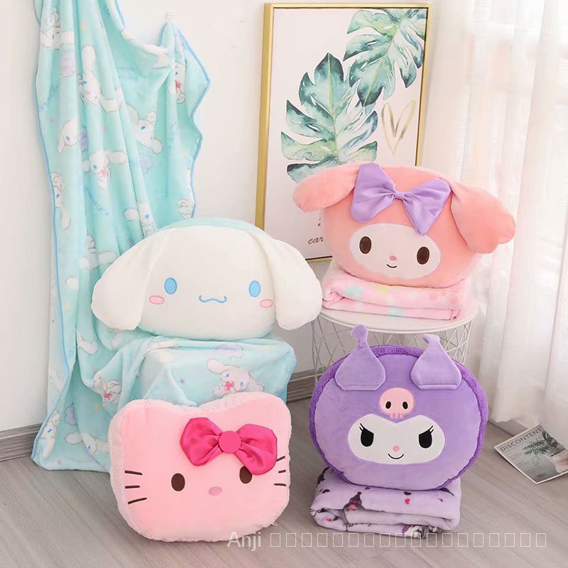 ของเล่นตุ๊กตา-cinnamoroll-hello-kitty-kuromi-my-melody-หมอนผ้าห่มหมอนตุ๊กตา