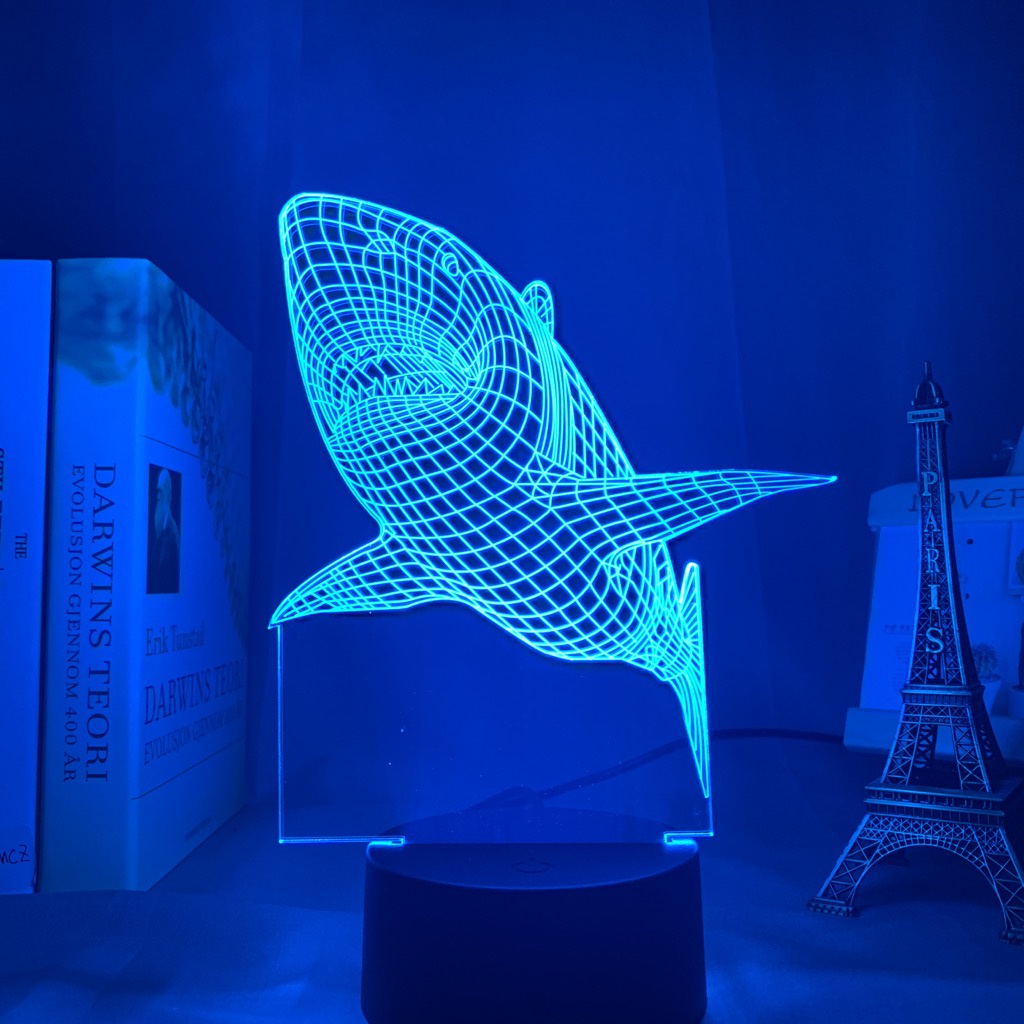 โคมไฟอะคริลิค-รูปสัตว์-ฉลาม-3d-สุดเท่-ของขวัญวันเกิด-สําหรับตกแต่งห้องนอนเด็ก