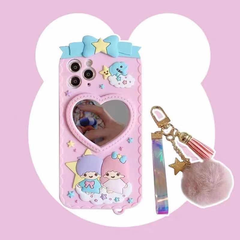 สินค้าพร้อมส่ง-เคส-ไอโฟน-มีกระจกน่ารัก-พร้อมที่ห้อยสุดน่ารัก-เคสลายลิ้ตเติ้ล