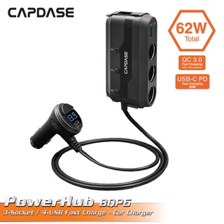 Capdase Powerhub Bqp6 3 ซ็อกเก็ต และ 4-Usb Qc 3.0 และ Usb-C Pd 62W ที่ชาร์จในรถยนต์