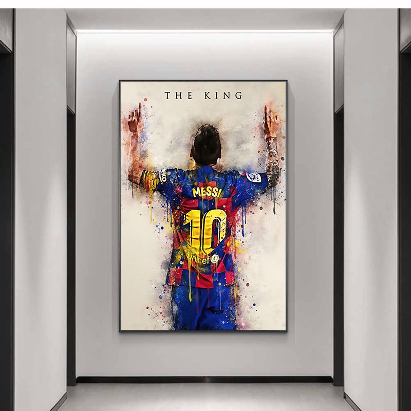 ภาพวาดโปสเตอร์-football-star-king-messi-สําหรับตกแต่งบ้าน