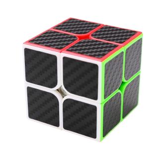 ความเร็ว Cube 2x2x2 Cube ปริศนาเมจิกบิดของเล่นคาร์บอนไฟเบอร์สติ๊กเกอร์สีดำ