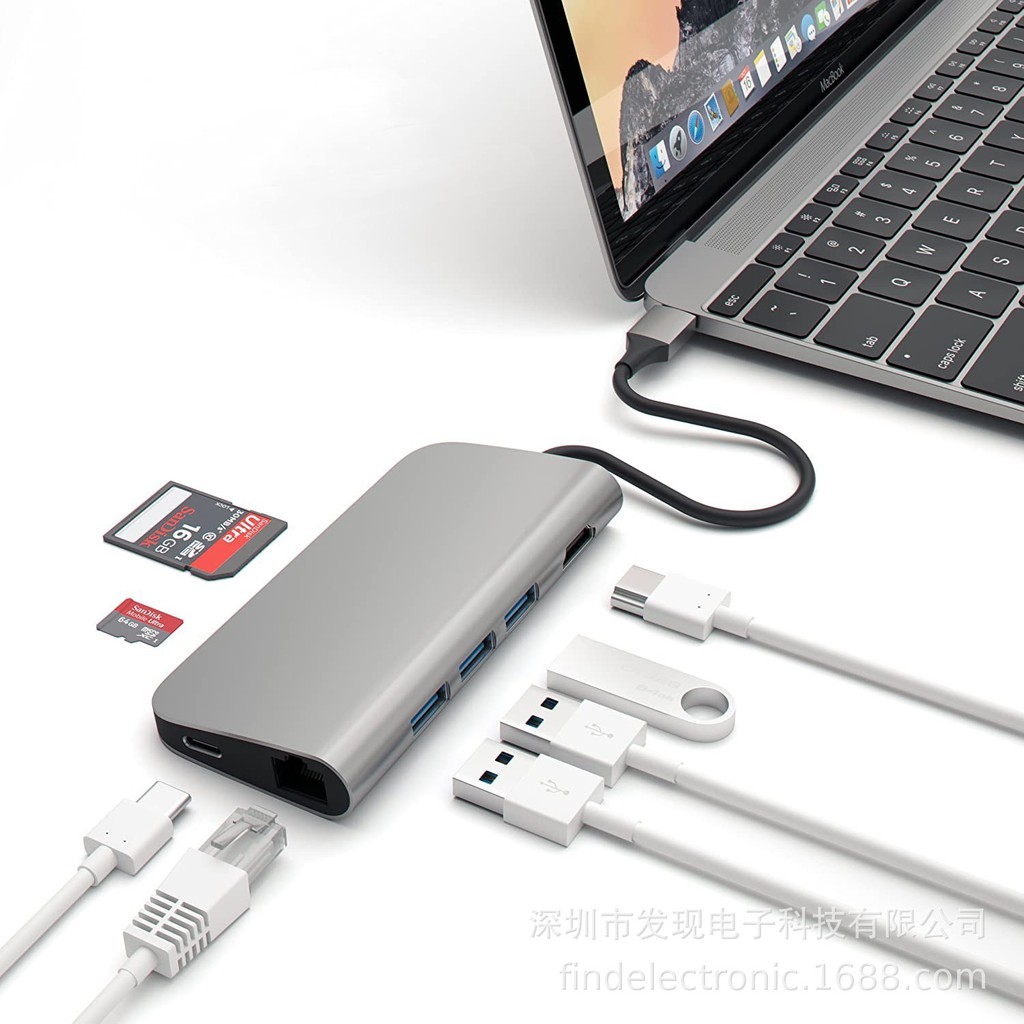 usb-c-usb3-1-type-c-hub-8-ใน-1-usb-hub-all-in-one-usb-c-to-hdmi-card-reader-lan-pd-charging-adapter-for-huawei-mate-10
