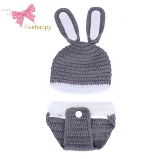 ใหม่ พร้อมส่ง-fivehappy หมวก และกางเกงขาสั้น รูปกระต่าย พร็อพถ่ายภาพเด็กทารก 2 ชิ้น ต่อชุด