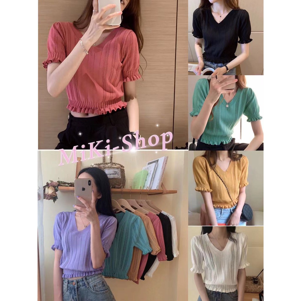 รูปภาพของ*Miki-Shop* สินค้าใหม่ ️พร้อมส่ง เสื้อไหมพรม คอวี น่ารักใสใส9712 *ลองเช็คราคา