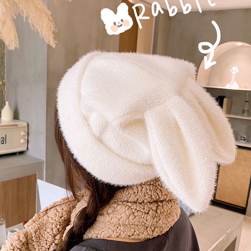 ootd-หมวกกระต่ายหูกระต่ายเพิ่มความหนาในฤดูหนาวสำหรับสาวน้อยผู้น่ารักป้องกันความหนาว-และความอบอุ่นหมวก