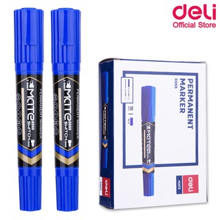 Deli S555 Dry Permanent Marker ปากกามาร์คเกอร์ 2 หัว ปลอดสารพิษ ขนาดหัว 2.0mm (แพ็คกล่อง 10 แท่ง) ปากกา มาร์คเกอร์ เครื่องเขียน