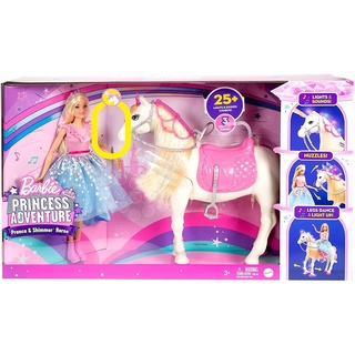 Barbie Princess Adventure Prance &amp; Shimmer Horse and Barbie Princess Doll, Interactive Toy with 3 Songs, Lights, Sounds and Realistic Movements  GML79 ตุ๊กตาบาร์บี้ เจ้าหญิงประยุกต์ และม้าชิมเมอร์ GML79