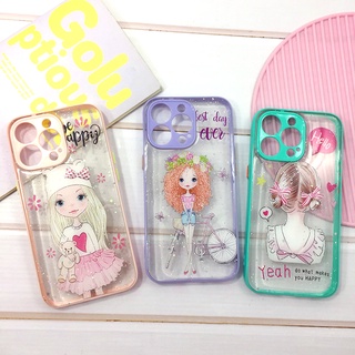 พร้อมส่ง i12 13 13PRO เคส TPU ขอบสีกันกล้อง กากเพชรกริตเตอร์ เคสสวย เคสมือถือ ลายการ์ตูนผู้หญิง