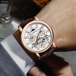 bag♚♝Karotiv นาฬิกาข้อมือผู้ชาย Automatic Hollow Tourbillon Sun,Moon,Stars,แฟชั่นและการพักผ่อน,หนังทุกการแข่งขันกันน้ำ