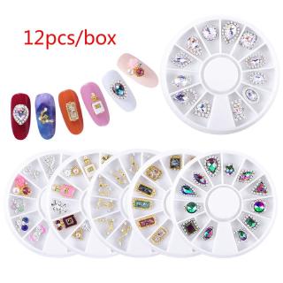 12pcs/box Shiny AB Colorful Shiny Alloy Rhinestone Jewelry Women Girls Manicure Nail Decoration