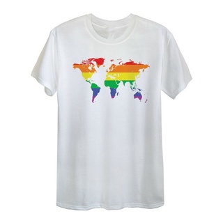 เสื้อยืดใหม่ 2022Gay Tops Tee T Shirt World Pride Men Unisex Fitted LGBT Lesbian Rainbow Parade Gift Cal Plus Size T-Shi