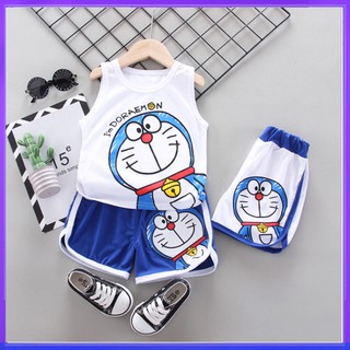 เสื้อผ้าเด็ก ชุดเด็กแฟชั่นผู้ชายผู้หญิง Doraemon ​เสื้อกล้าม + กางเกง สไตล์เกาหลี เนื้อผ้าดี 80cm-120cm(6เดือน - 5ปี)