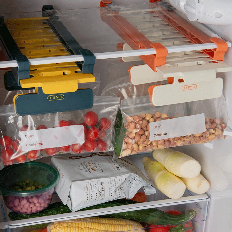 ที่เก็บของในตู้เย็น-รางแขวนของ-ทีหนีบหนีบถุง-ที่หนีบถุงซิบล็อก-ที่จัดระเบียบตู้เย็น