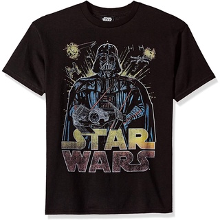 เสื้อยืดผู้ชาย Star Wars Boys Big Darth Vader Ancient Threat Logo Graphic Tee t shirt men cotton QORZสามารถปรับแต่งได้