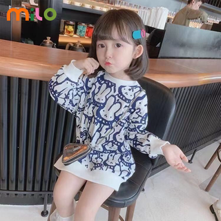 Milo bunny babeชุดเด็กผู้หญิงเสื้อผ้าเด็กใหม่กระโปรงเสื้อกันหนาวยาวสไตล์เกาหลีสาวแฟชั่น Top