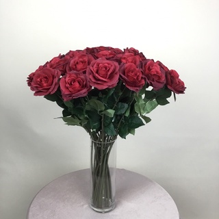 ดอกกุหลาบสีแดงดอกใหญ่ กุหลาบวาเลนไทน์ ดอกไม้ประดิษฐ์เกรดพรีเมี่ยม Artificial Red Rose
