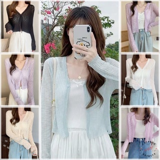 สินค้า ꕥCatalog Fashionꕥ เสื้อคาร์ดิแกนแขนยาวไหมพรมบาง รุ่นขอบหยัก 7 สีน่ารัก