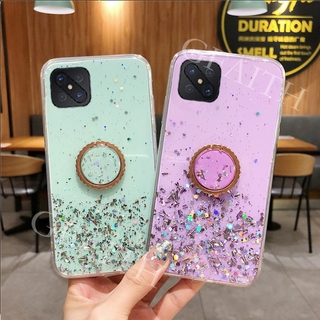 Ready เคสโทรศัพท์ OPPO Reno4 Z 5G 2020 Phone Case Luxury Transparent Ring Holder Star Bling Casing New Ins Selling Hot Solid Glitter Phone Cover