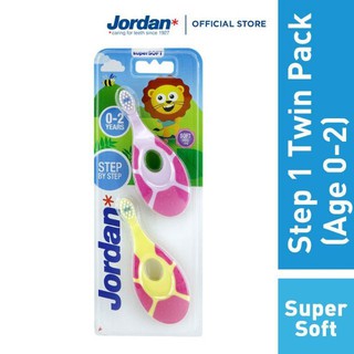 สินค้า Jordan แปรงสีฟันเด็กจอร์แดน step1 (0-2ปี) แพ็คคู่ คละสี