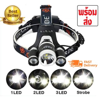 ไฟฉาย LED 3 หัว แบบคาดหัว ไฟฉายคาดศรีษะ headlamp กันน้ำ-กันฝน คุณภาพดี พร้อมส่ง