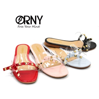 สินค้า ORNY(ออร์นี่) รองเท้าแตะแบบสวม สายใส แต่งหมุดแบบตอก ใส่ได้ทุกโอกาส OY13 (คละสี)