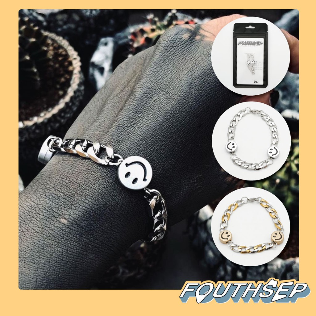 ภาพหน้าปกสินค้าพร้อมส่ง  Fouthsep - Smiley Silver Bracelet กำไลข้อมือแสตนเลสยิ้มสไมล์ลี่ จากร้าน fouthsep บน Shopee