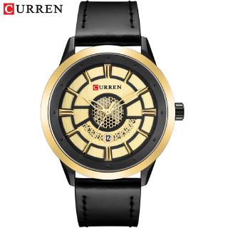 CURREN Top Brand Luxury Mens Watch Gold Quartz Wrist Watches with Black Leather strap Fashion Casual Clock