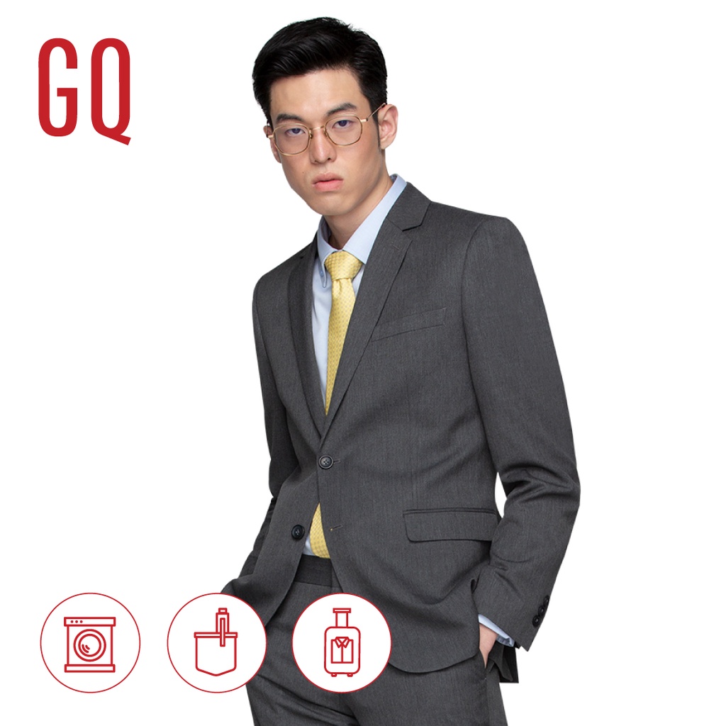 GQ Essential Suit สูทผู้ชายทรงปกติ รุ่น TR Tailored Fit สีเทา Shopee