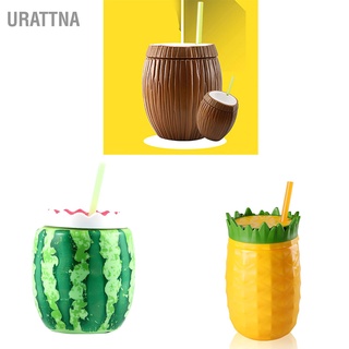Urattna แก้วน้ําพลาสติก สองชั้น มีฉนวนกันความร้อน กันรั่ว ลายผลไม้ ฤดูร้อน