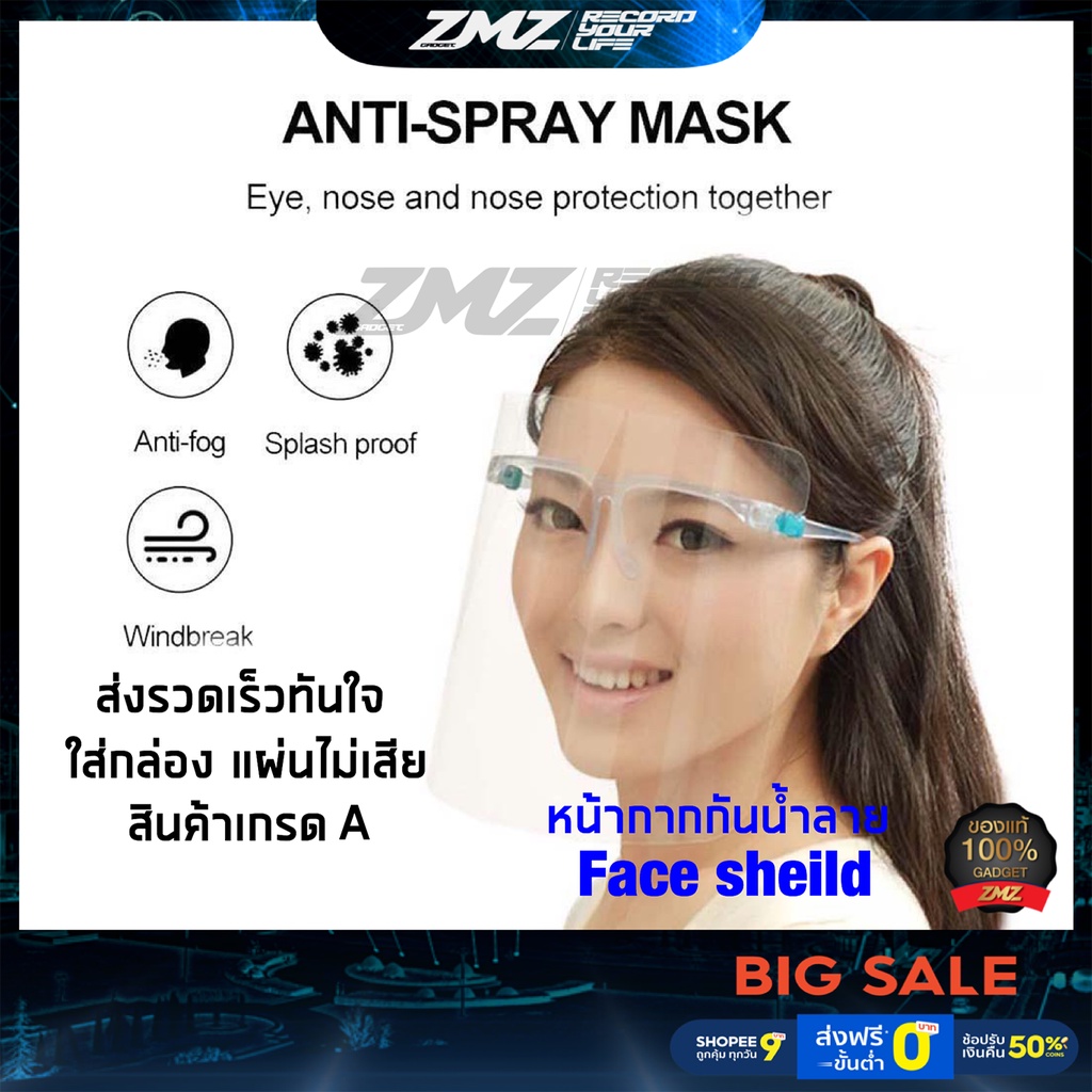 ภาพหน้าปกสินค้าพร้อมส่ง Face Shield หน้ากากป้องกันฝุ่นละออง หน้ากากใส หน้ากากกันน้ำลาย หน้ากากกันฝุ่น หน้ากากแบบติดกับแว่น